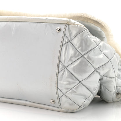 Chanel Vinyl Mohair Trimmed Accordion Arctic Polar Ice Flap Silver 10 of 10