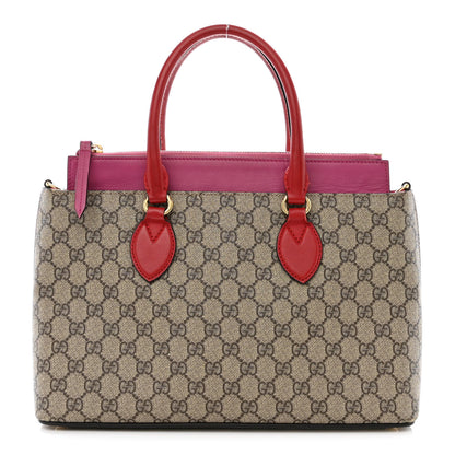 Gucci GG Supreme Monogram Moon Calfskin Small Zip Top Tote Beige Ebony Hibiscus Red New Rosette 1 of 14