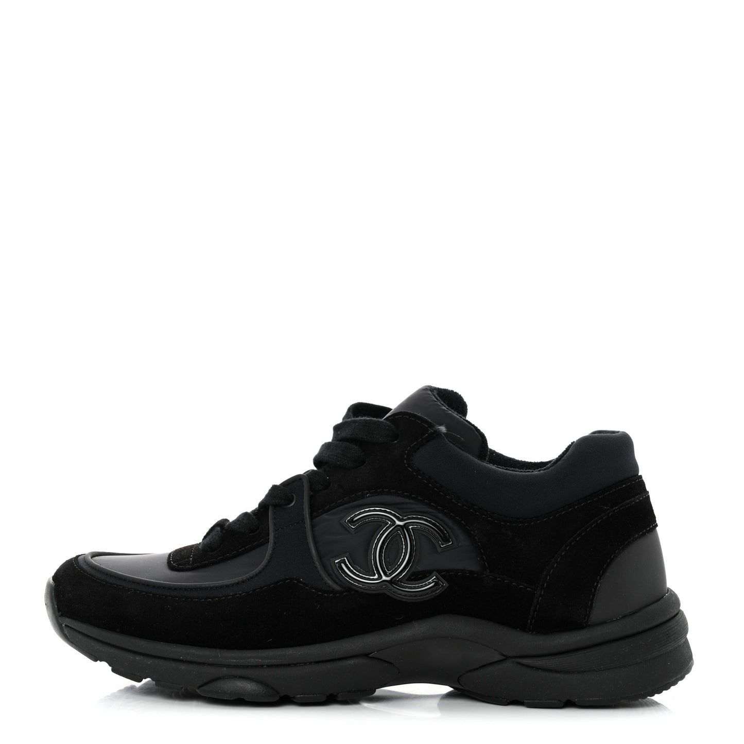 Fabric Calfskin Suede CC Sneakers 39.5 Black
