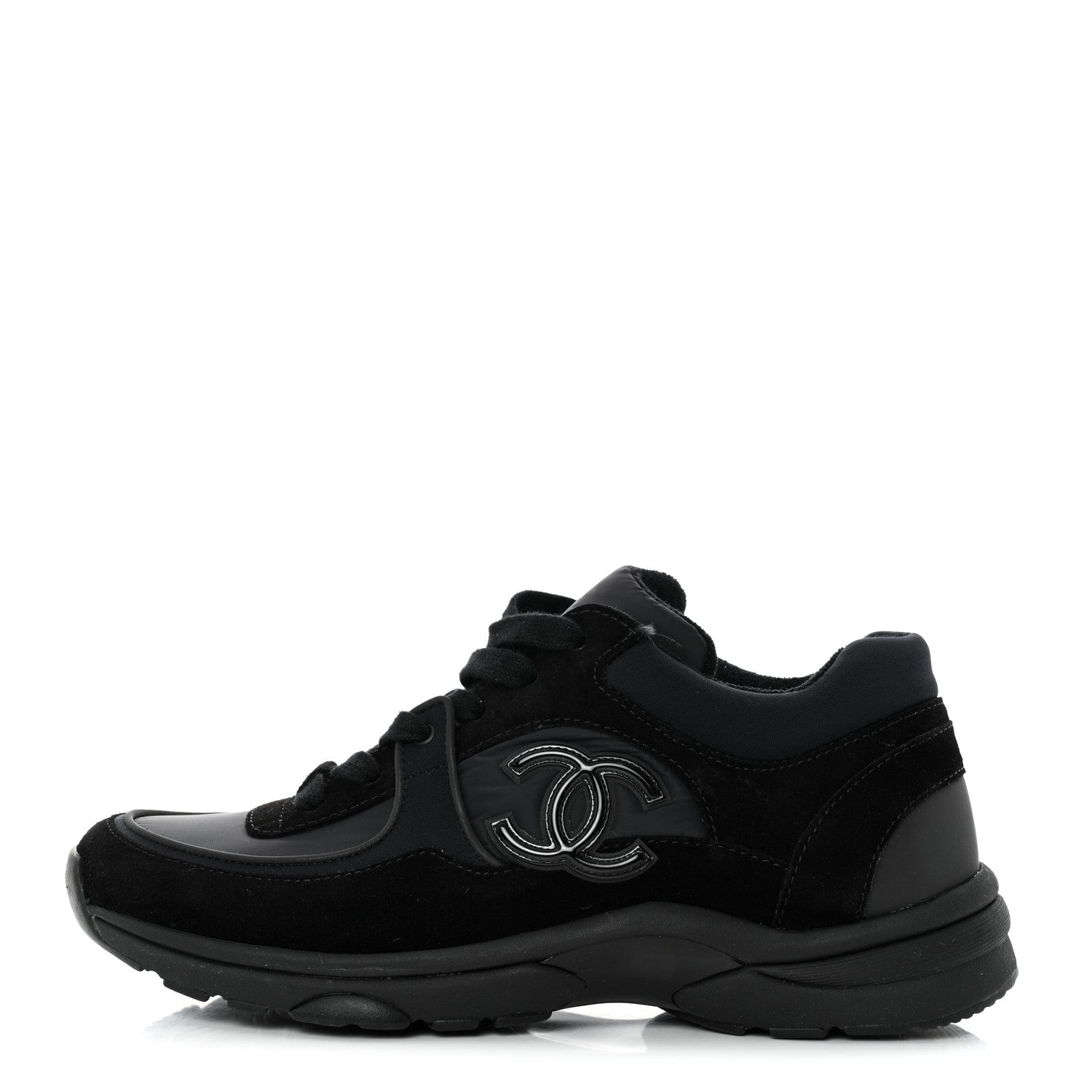 Chanel Fabric Calfskin Suede CC Sneakers 39.5 Black 1 of 9