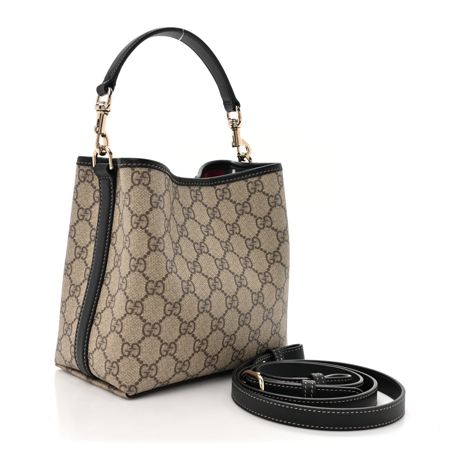 GG Supreme Monogram Emblem Mini Bucket Bag Beige Dark Brown Black Beige Dark Brown Black