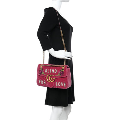 Gucci Velvet Matelasse Blind for Love Embroidered Medium GG Marmont Shoulder Bag Light Raspberry Rose Multicolor 2 of 11