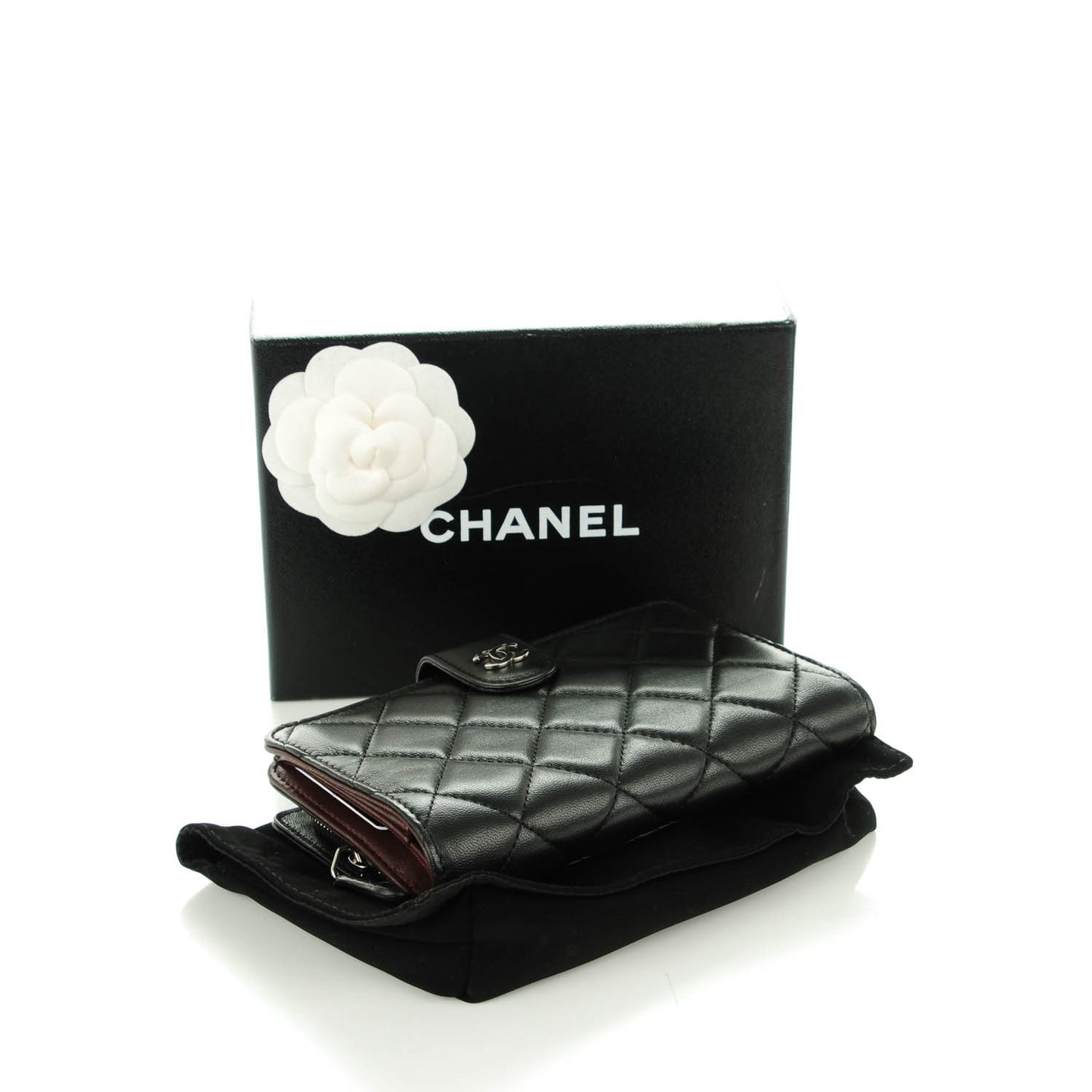 Lambskin Quilted Zipped Pocket Wallet Black