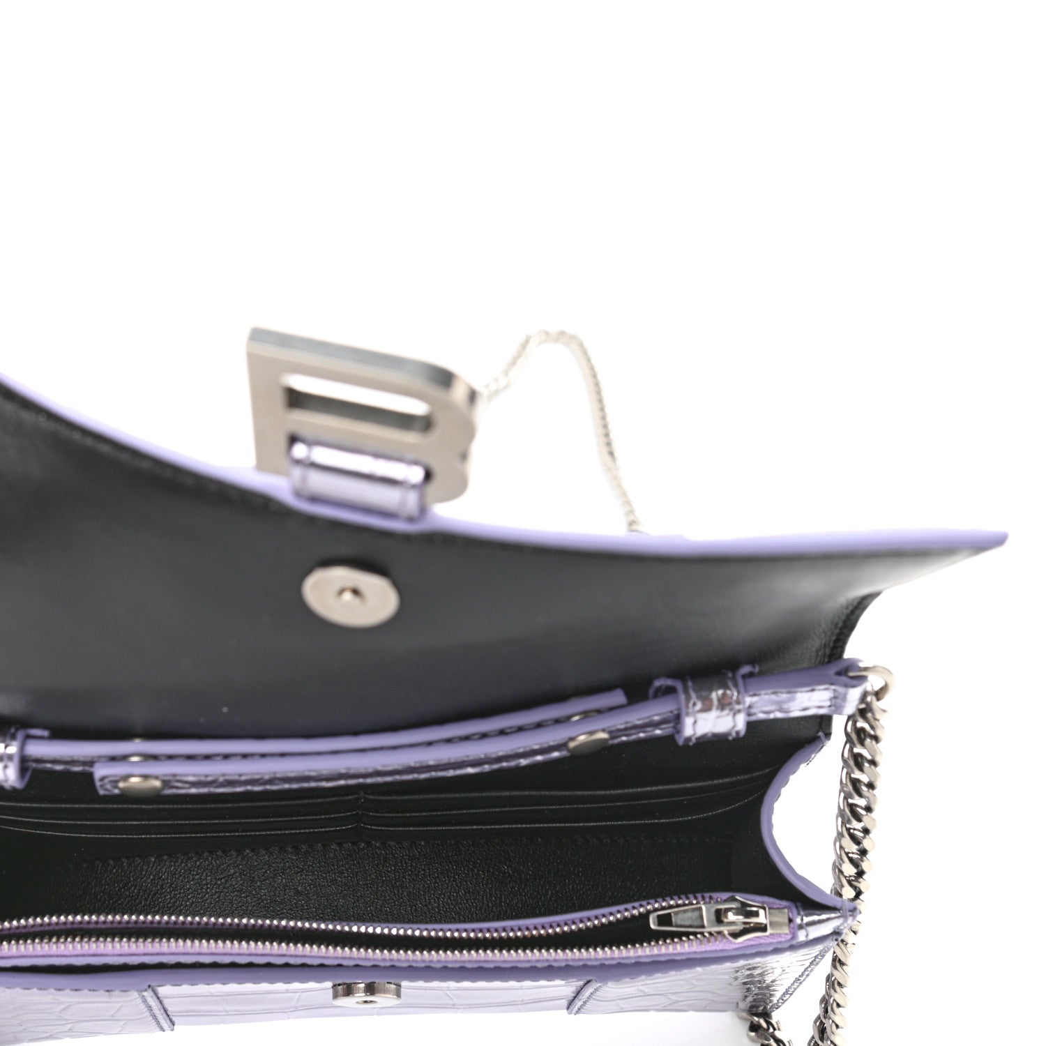 Balenciaga Shiny Metallic Calfskin Crocodile Embossed Hourglass Chain Bag Lilac 5 of 9