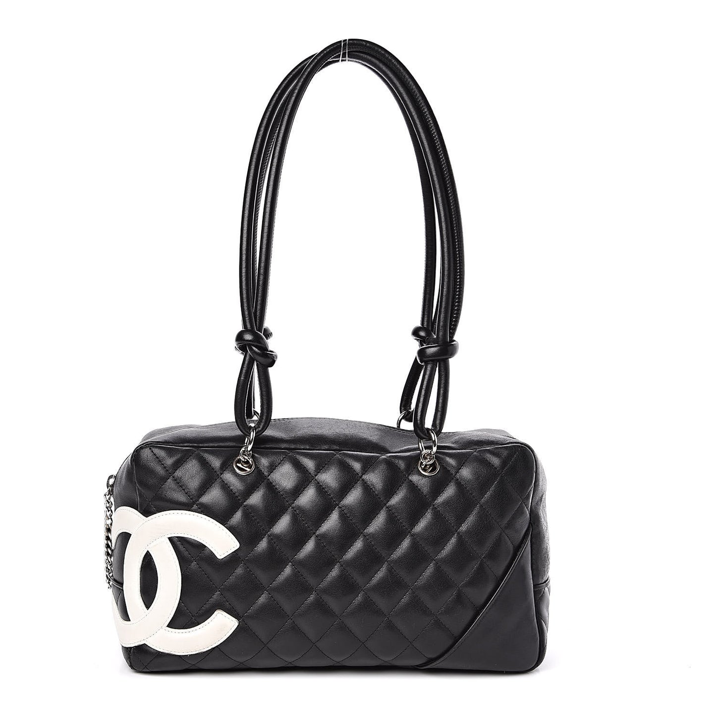 Calfskin Quilted Large Cambon Bowler Black White