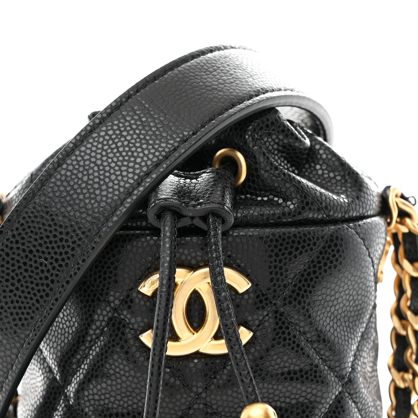 Caviar Quilted Twist Your Buttons Micro Bucket Bag Black