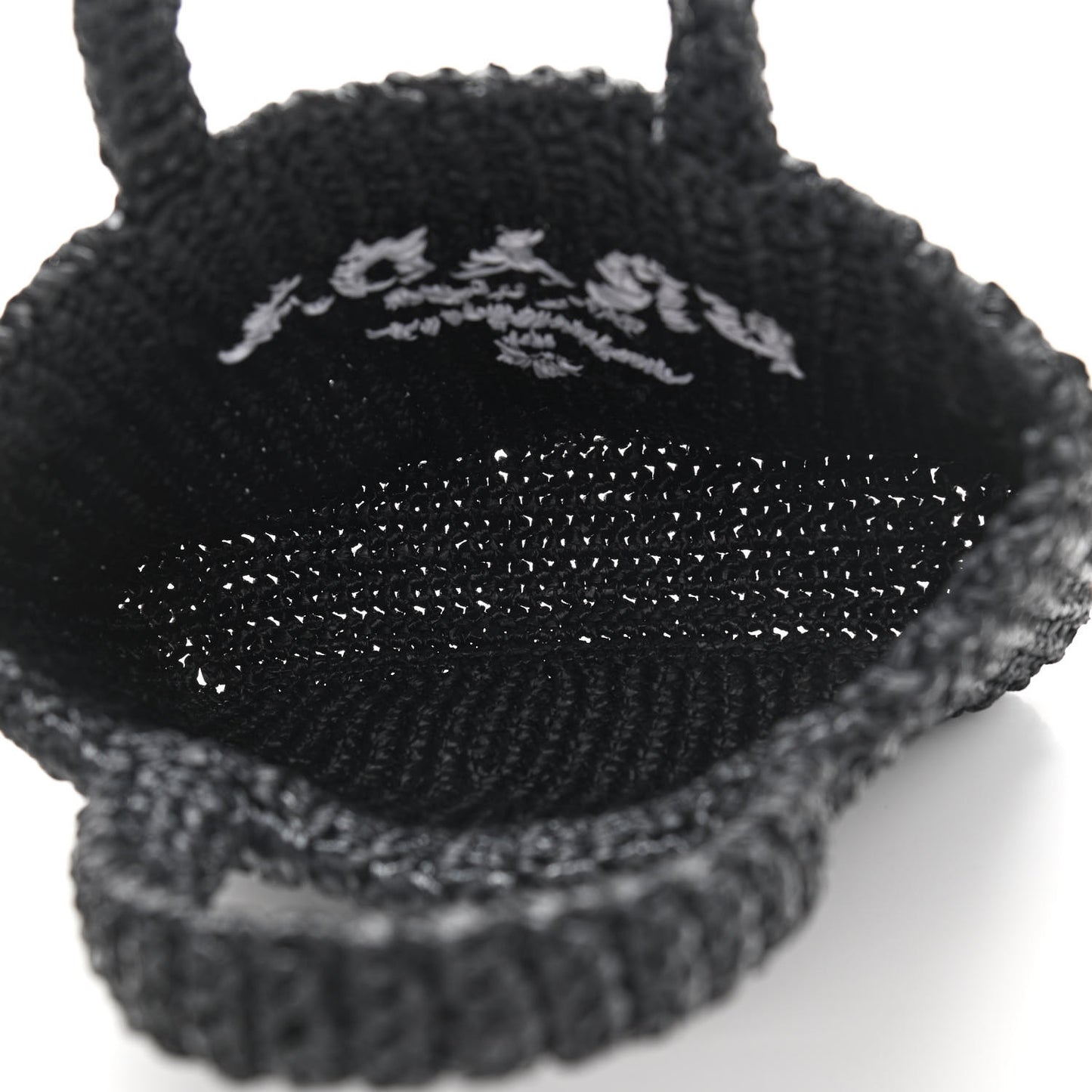 Yarn Raffia Effect Crochet Small Logo Tote Black
