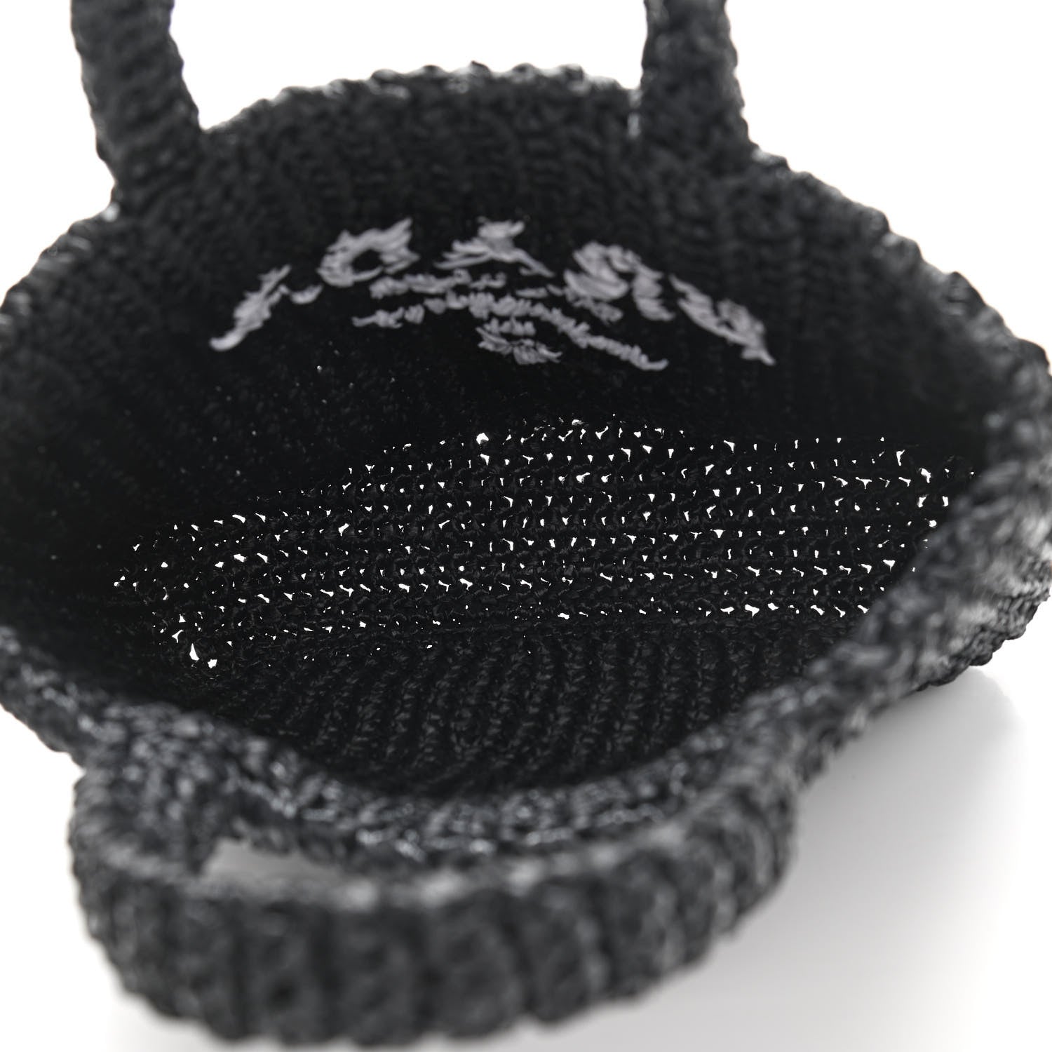 Prada Yarn Raffia Effect Crochet Small Logo Tote Black 8 of 10