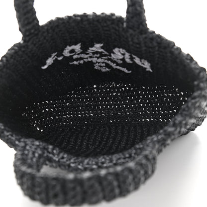 Prada Yarn Raffia Effect Crochet Small Logo Tote Black 8 of 10