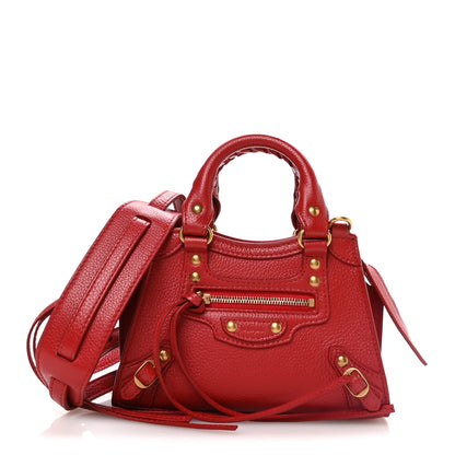 Balenciaga Grained Calfskin Neo Classic Gold Hardware Nano City Crossbody Medium Red 1 of 10