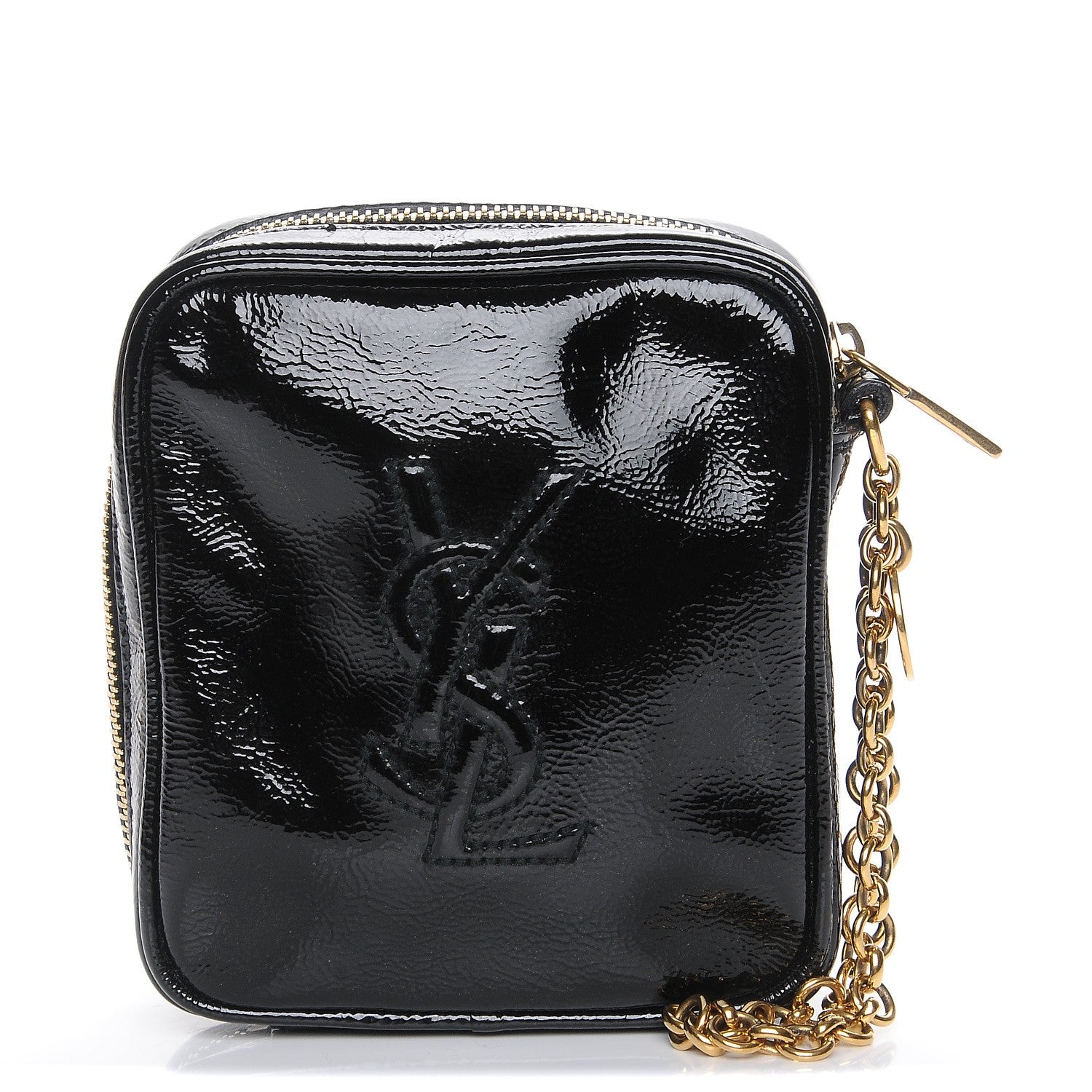Saint Laurent Textured Patent Monogram Mini Wristlet Black 1 of 7