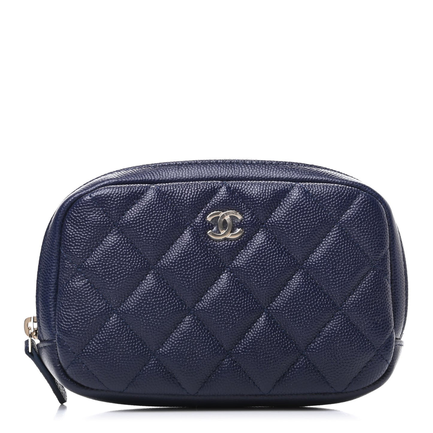 Caviar Quilted Small Curvy Pouch Cosmetic Case Navy