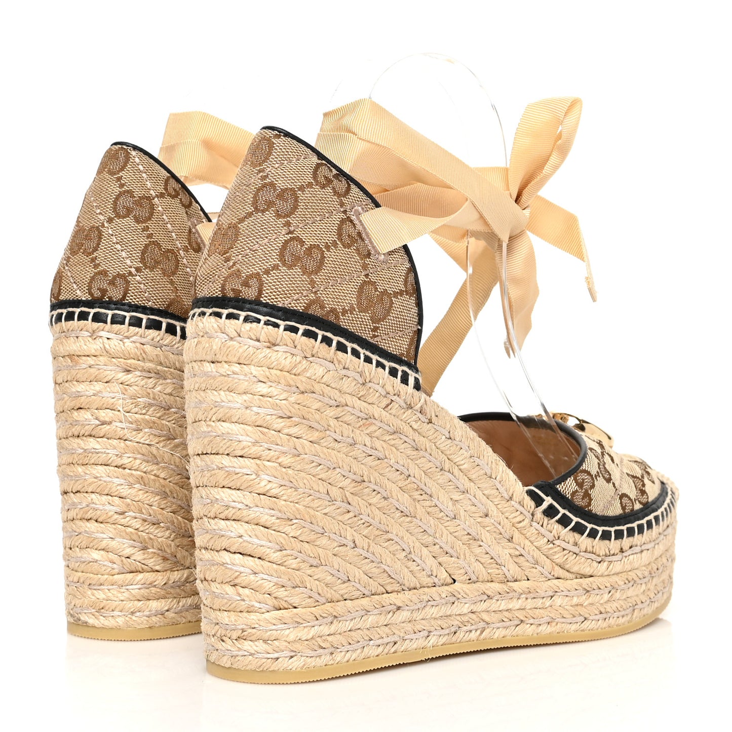 Monogram Matelasse GG Marmont Ankle Wrap Platform 35/120mm Espadrille Wedges 41 Beige Ebony Black Sand Storm