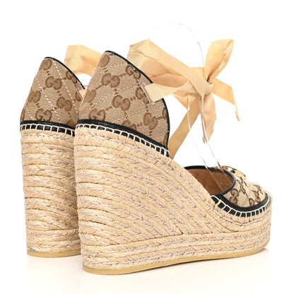 Gucci Monogram Matelasse GG Marmont Ankle Wrap Platform 35/120mm Espadrille Wedges 41 Beige Ebony Black Sand Storm 4 of 9
