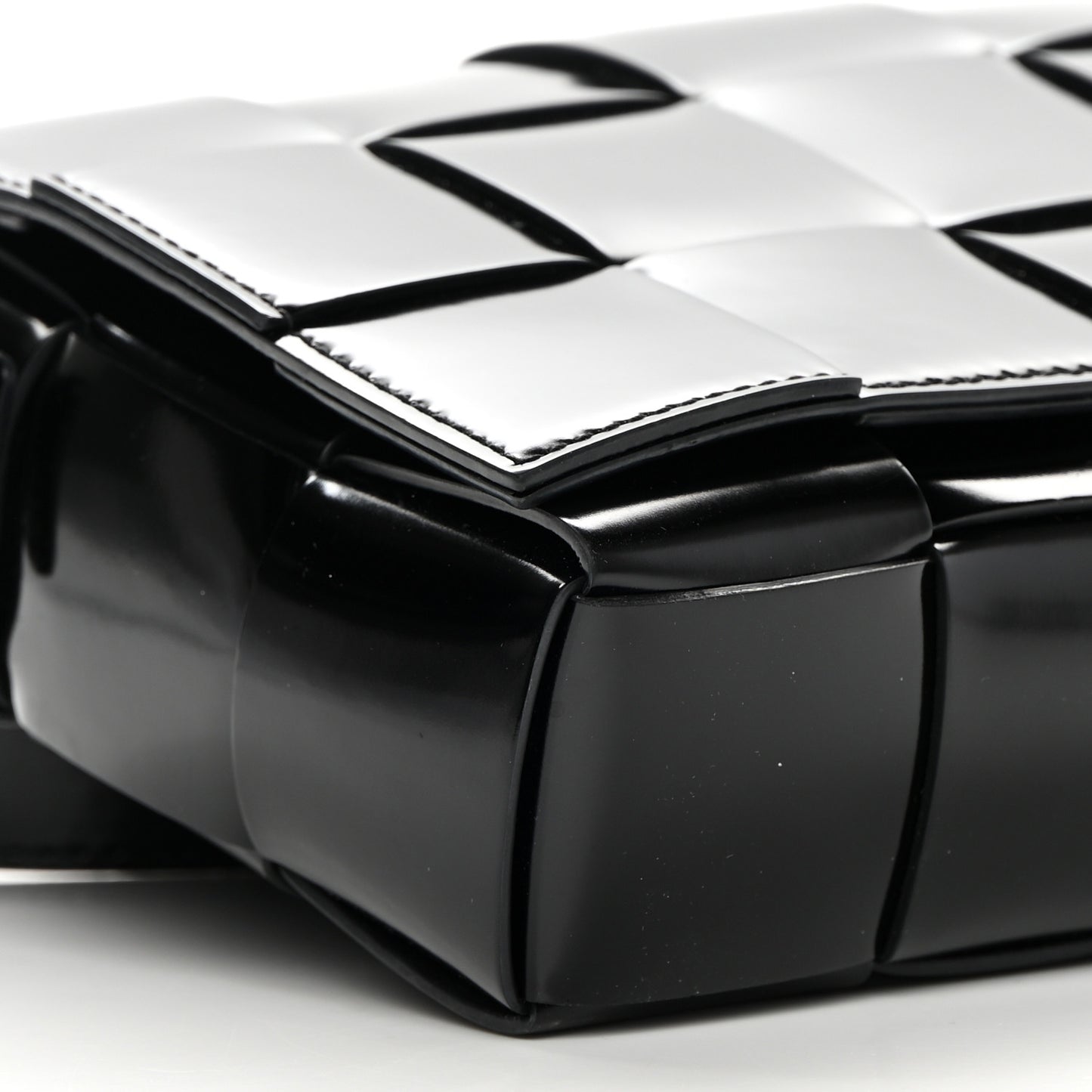 Patent Maxi Intrecciato Cassette Crossbody Bag Black