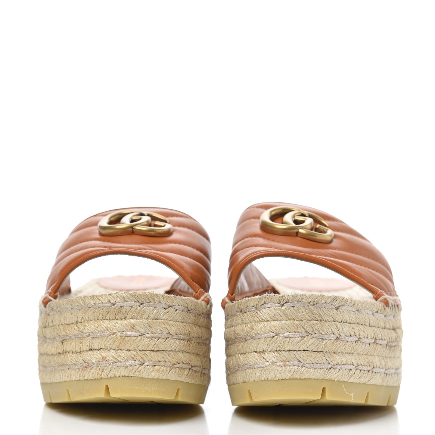 Nappa Matelasse GG Marmont Platform Espadrille Slide Sandals 36 Cognac