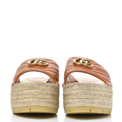 Gucci Nappa Matelasse GG Marmont Platform Espadrille Slide Sandals 36 Cognac 2 of 13