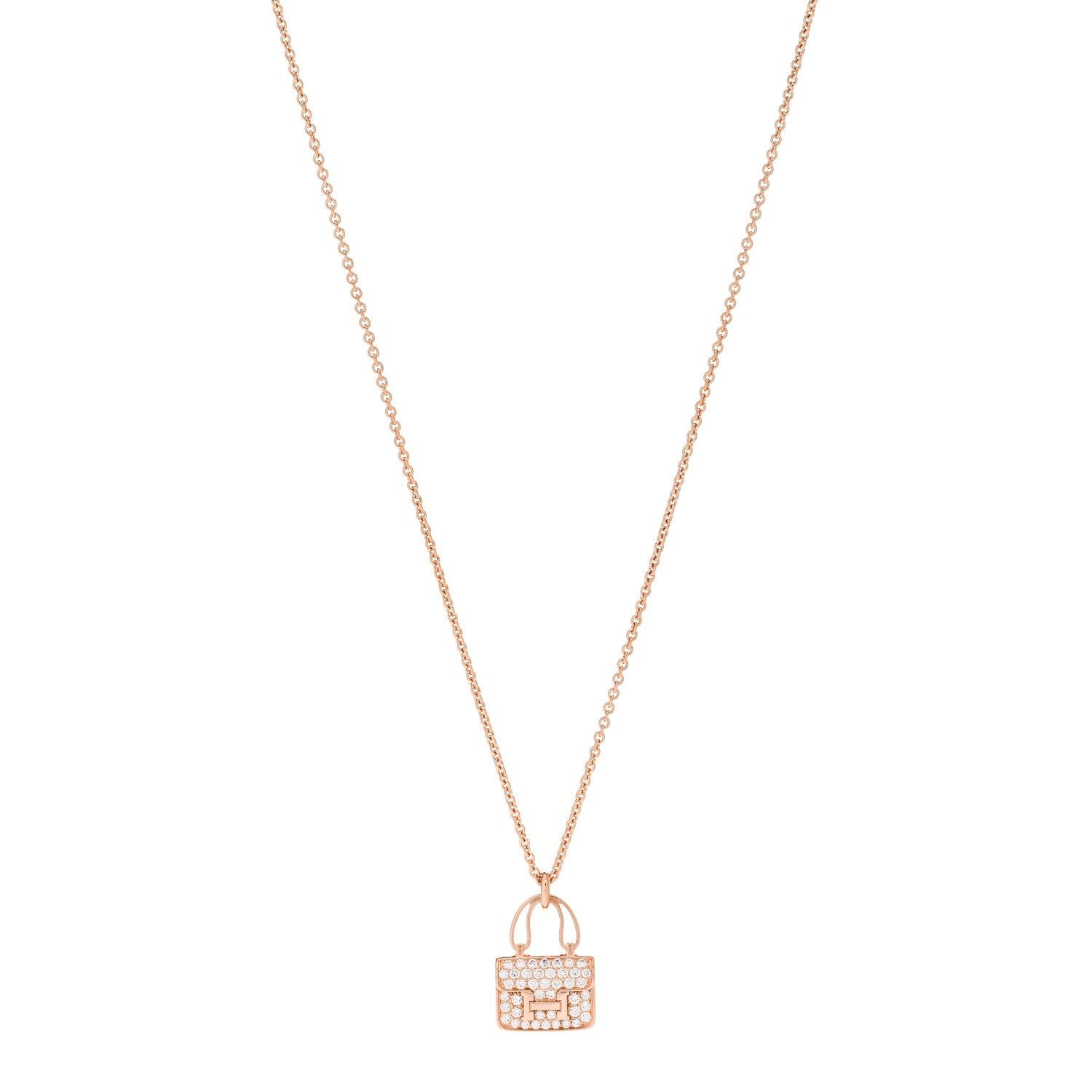 Hermes 18K Rose Gold Diamond Constance Amulettes Pendant Necklace 1 of 5