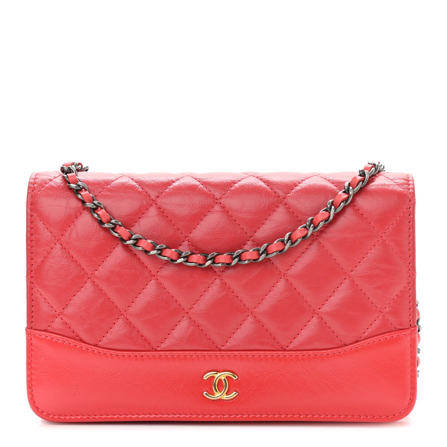 Patent Goatskin Quilted Gabrielle Wallet On Chain WOC Orange