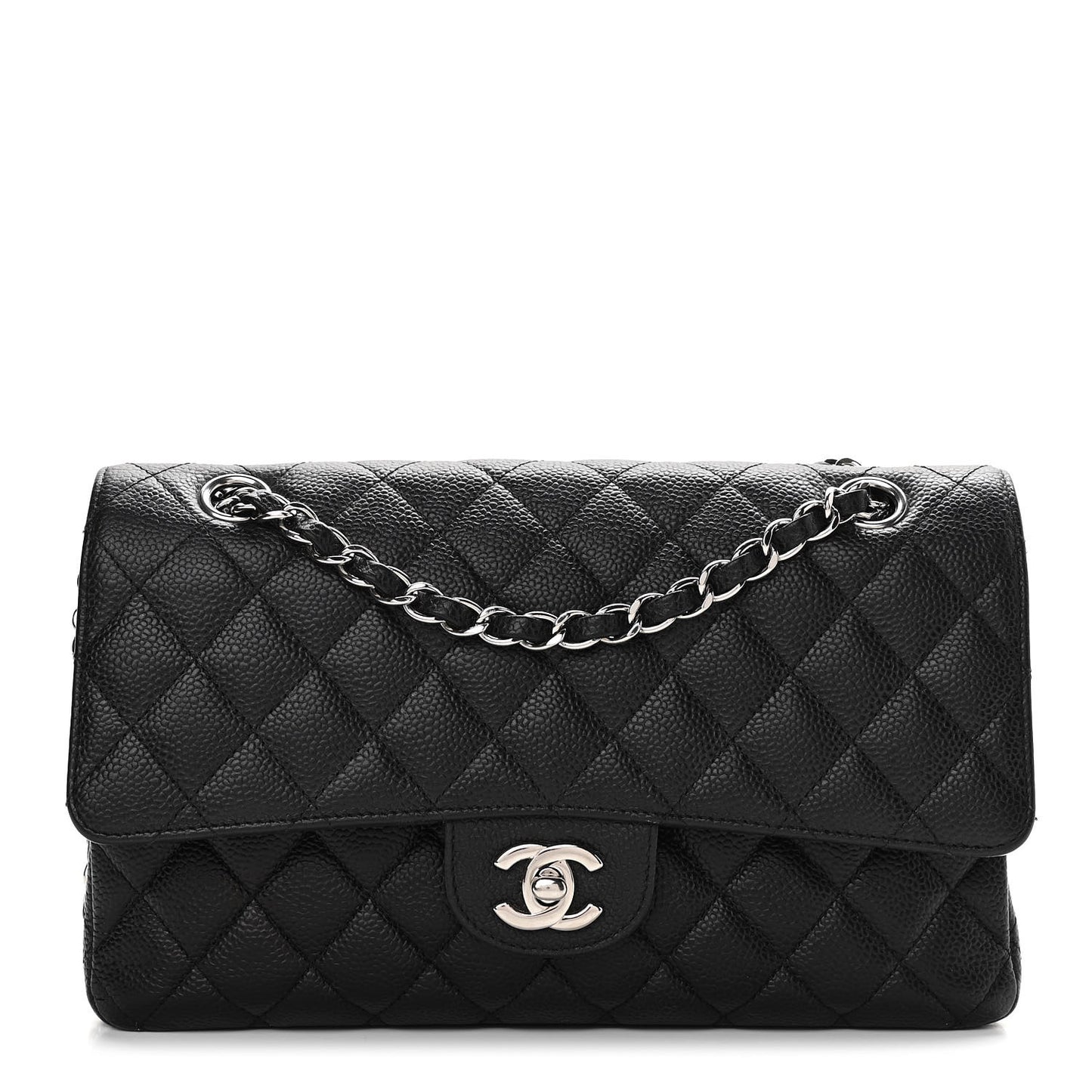 Caviar Quilted Medium Double Flap Black