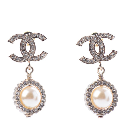 Chanel Crystal Pearl CC Drop Earrings Gold 1 of 5