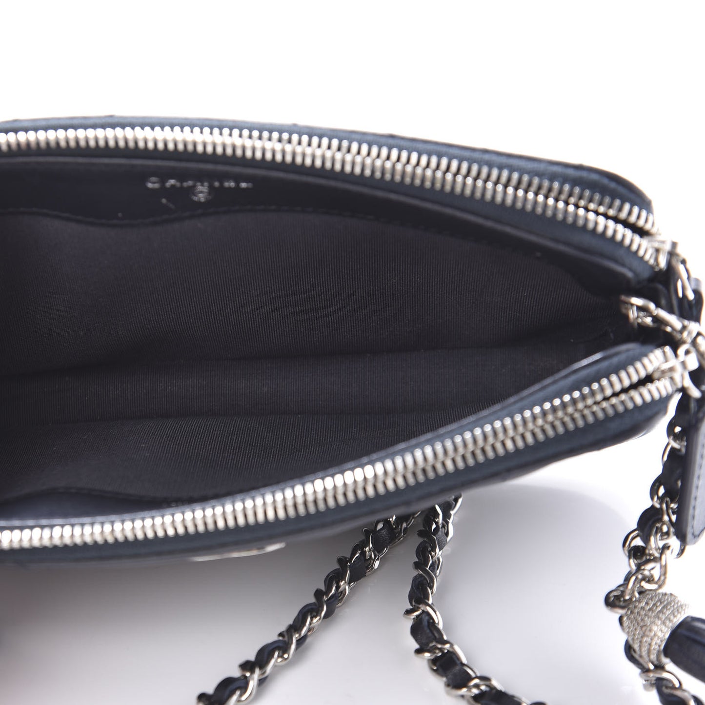 Calfskin Chevron Quilted Tassel Clutch With Chain Navy