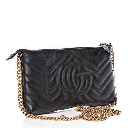 Gucci Calfskin Matelasse Mini GG Marmont Chain Bag Black 3 of 9