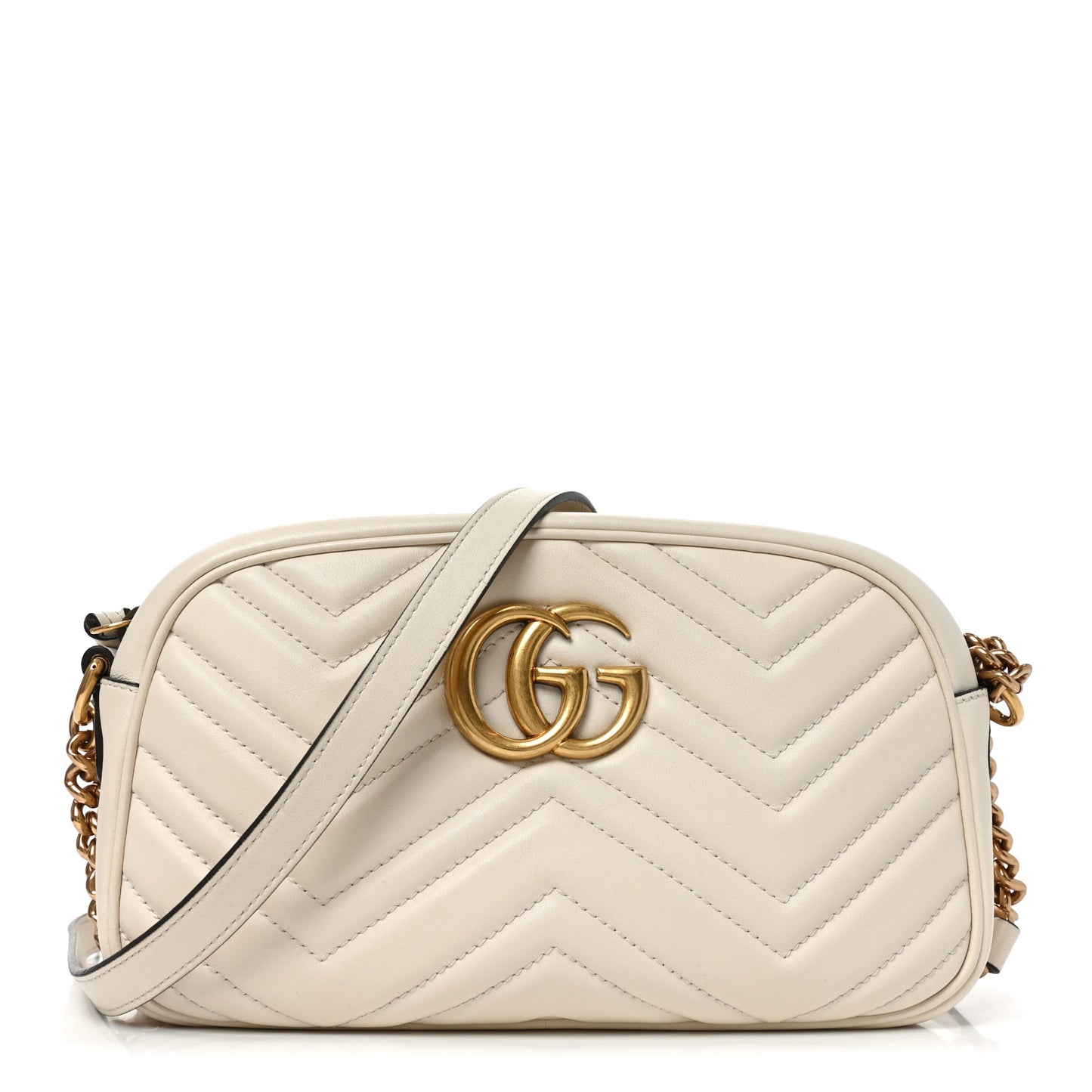 Calfskin Matelasse Small GG Marmont Chain Shoulder Bag White