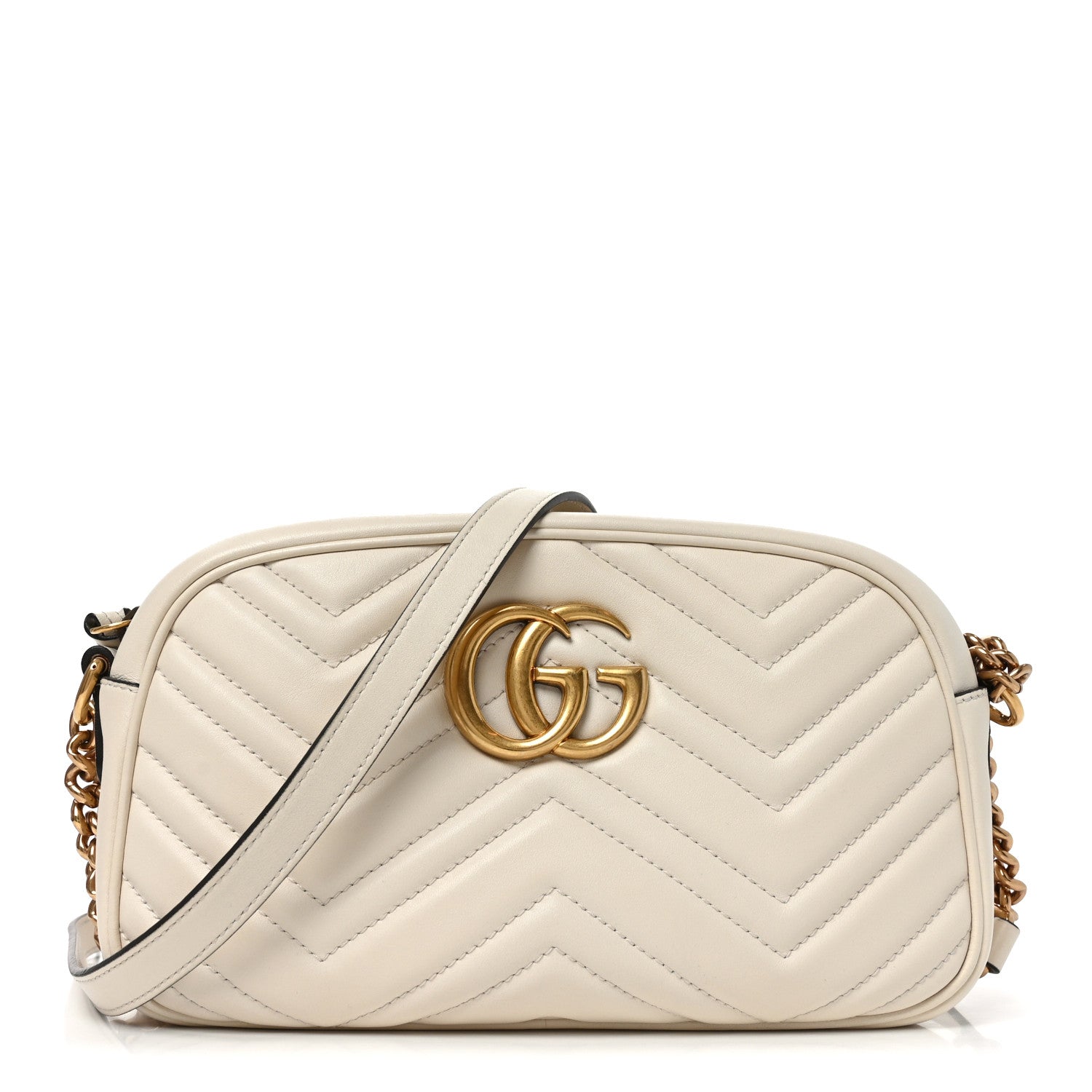 Gucci Calfskin Matelasse Small GG Marmont Chain Shoulder Bag White 1 of 10