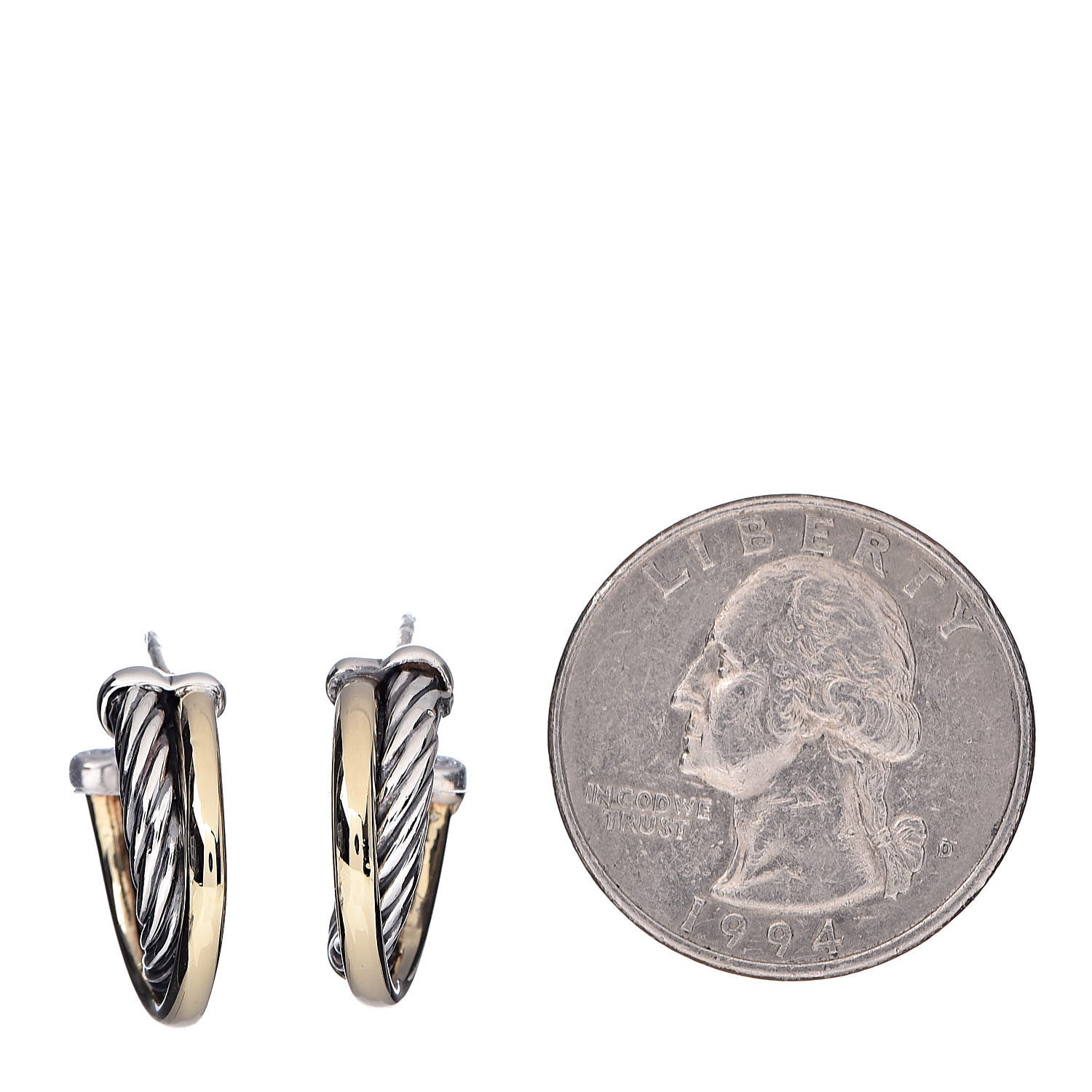 David Yurman Sterling Silver 18K Yellow Gold 17mm Crossover Cable Hoop Earrings 2 of 5