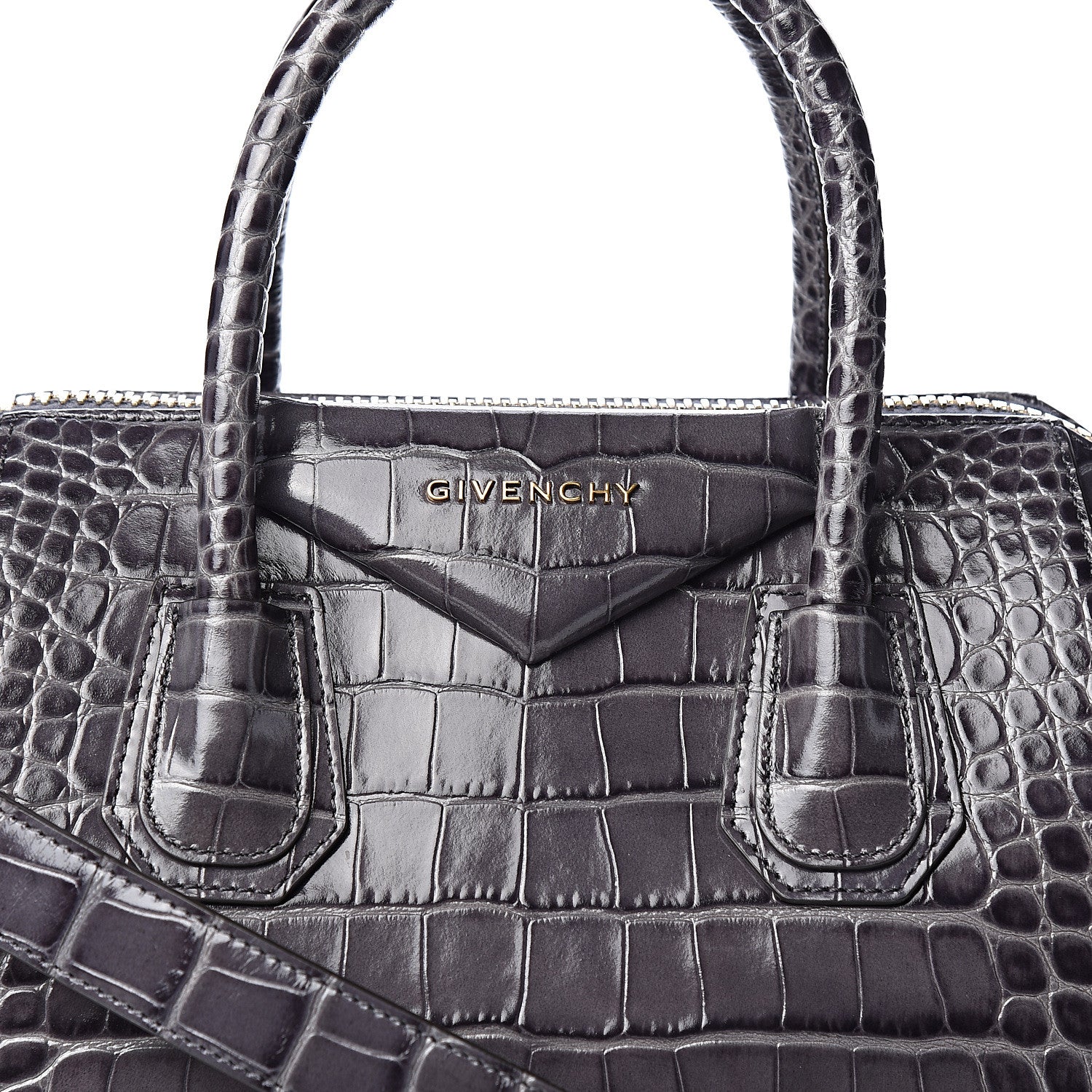 Givenchy Calfskin Crocodile Embossed Small Antigona Storm Grey 9 of 9
