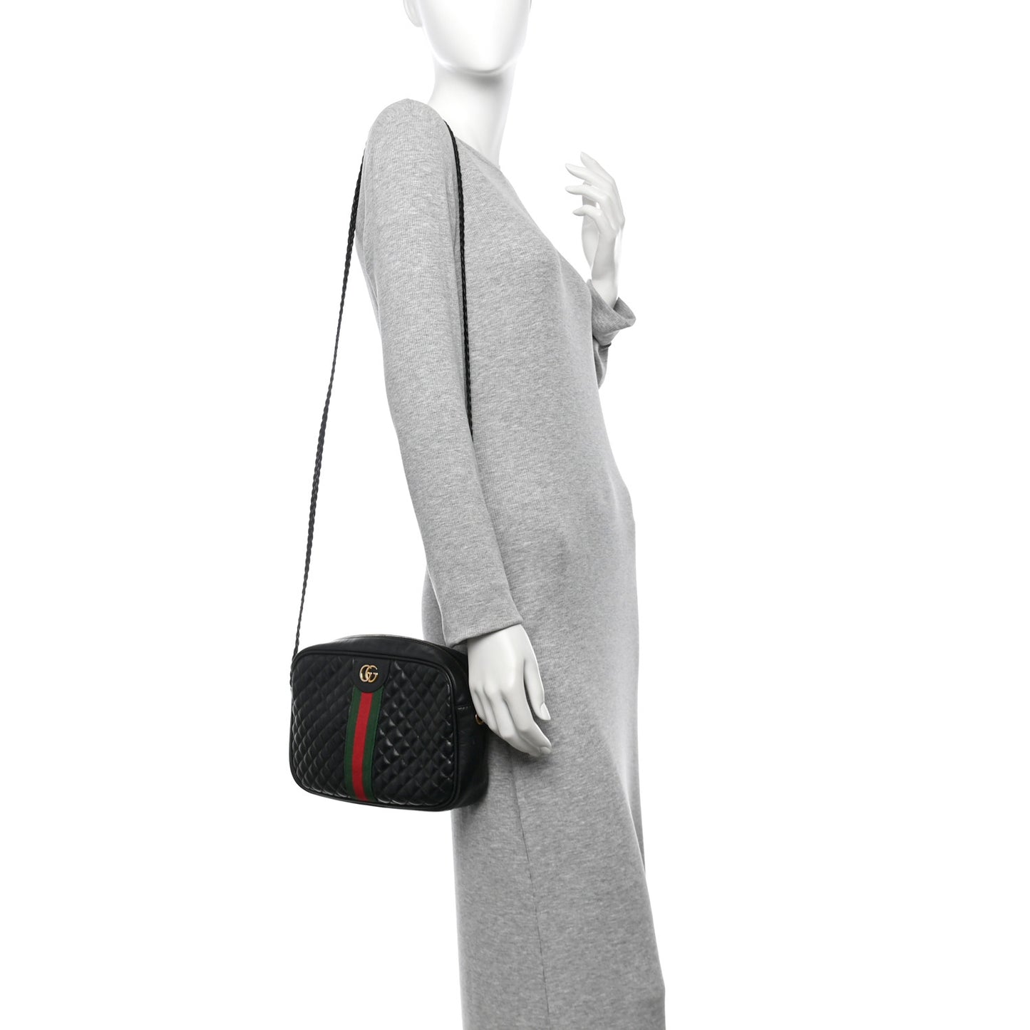 Calfskin Web Trapuntata Small GG Shoulder Bag Black