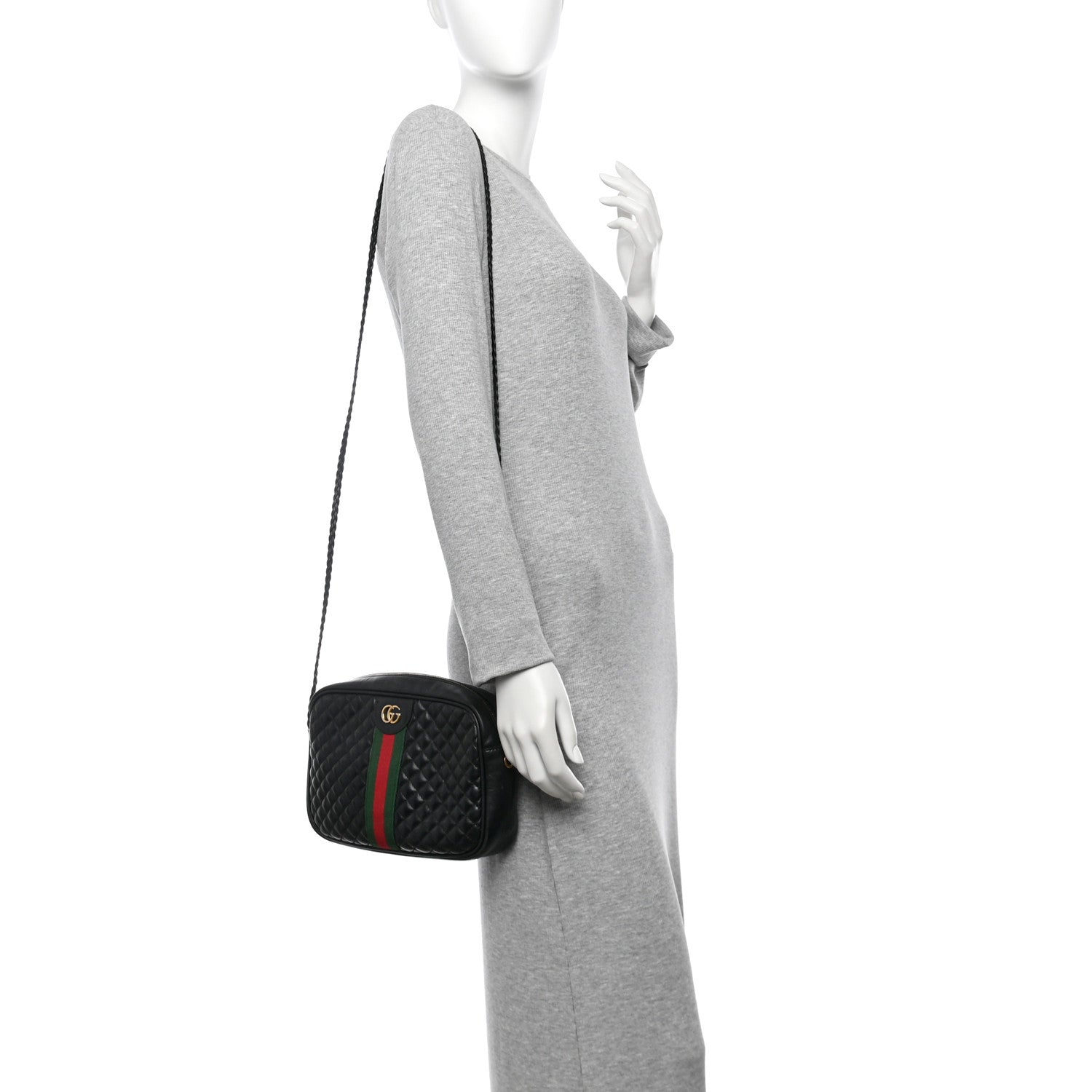 Gucci Calfskin Web Trapuntata Small GG Shoulder Bag Black 2 of 10