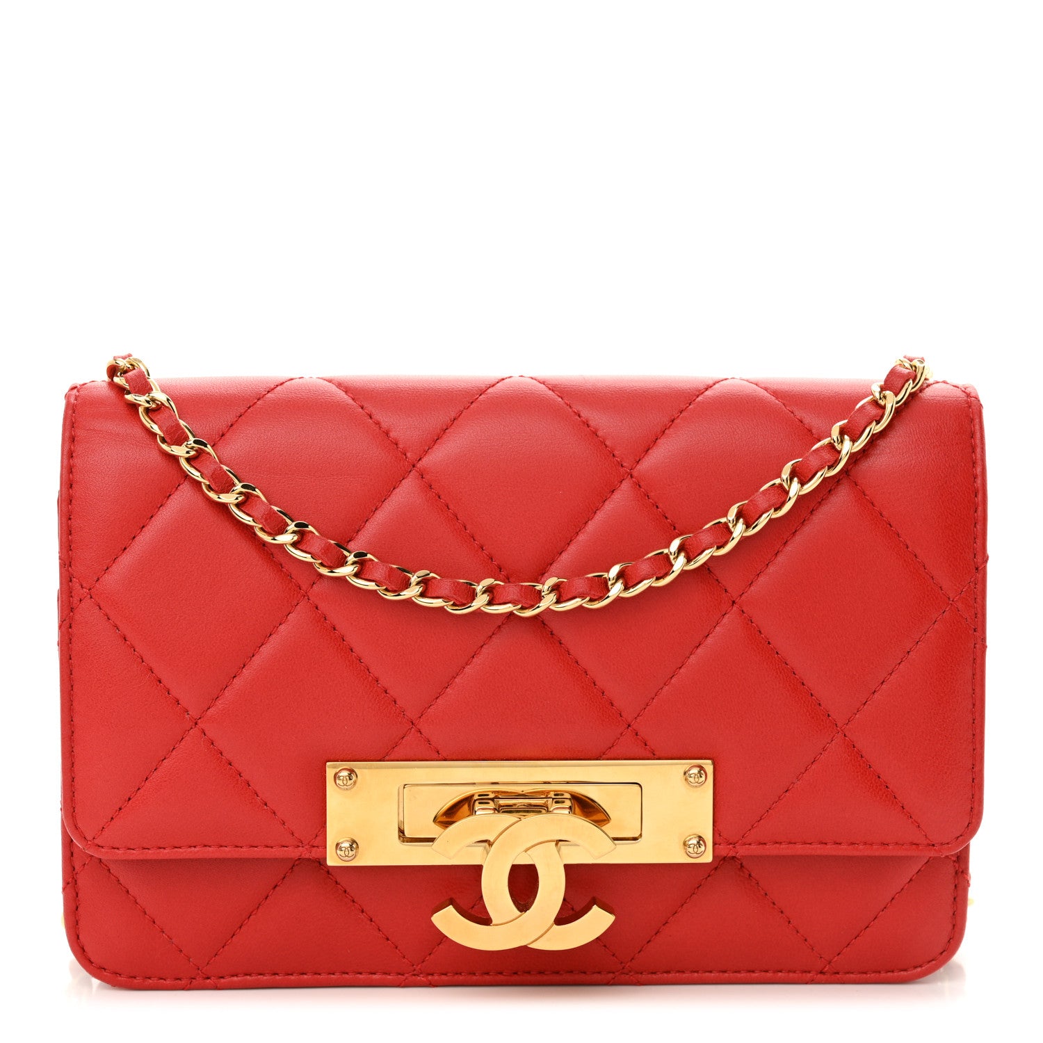 Chanel Lambskin Quilted Golden Class Wallet on Chain WOC Red 1 of 11
