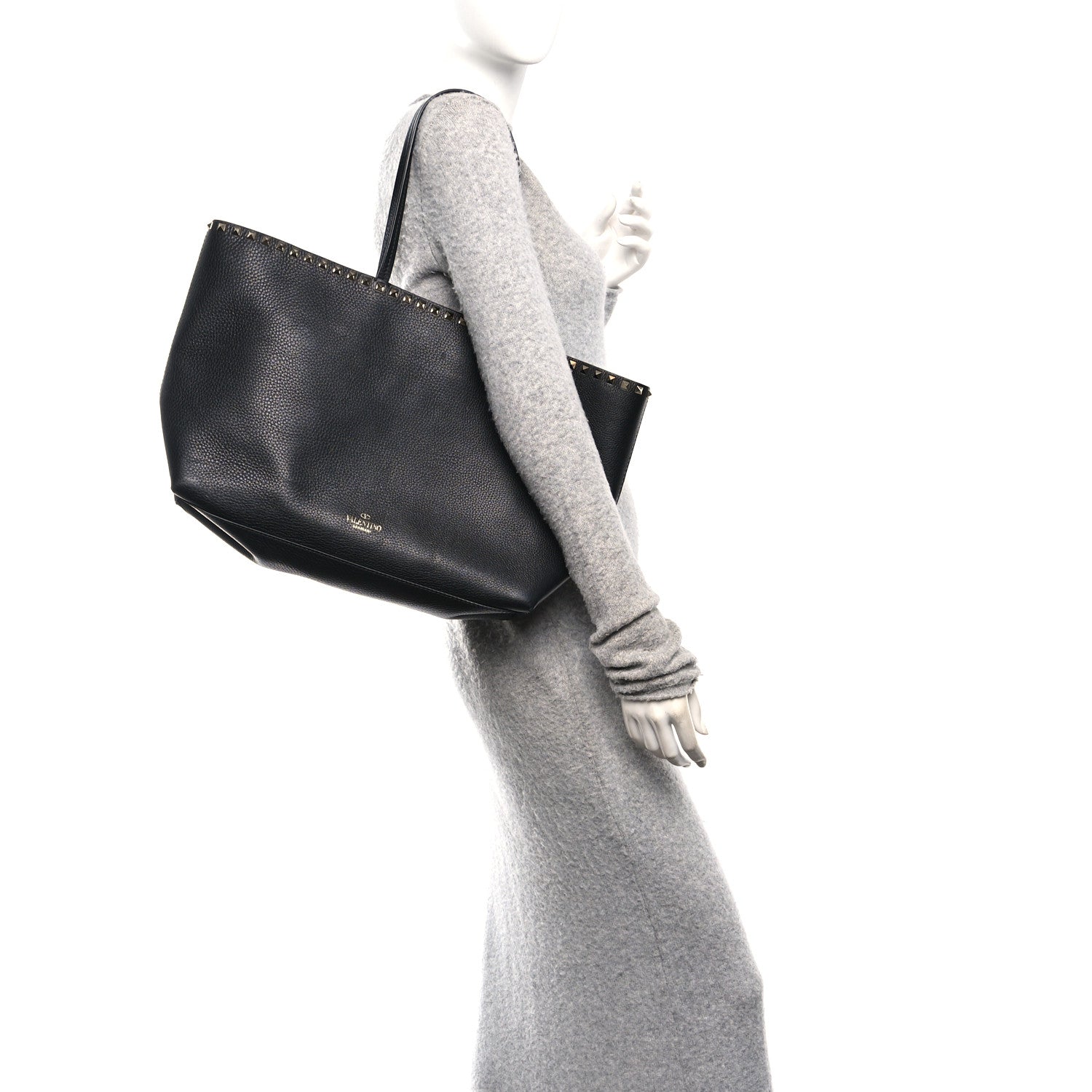 Valentino Garavani Grained Calfskin Rockstud Shoulder Tote Black 2 of 9