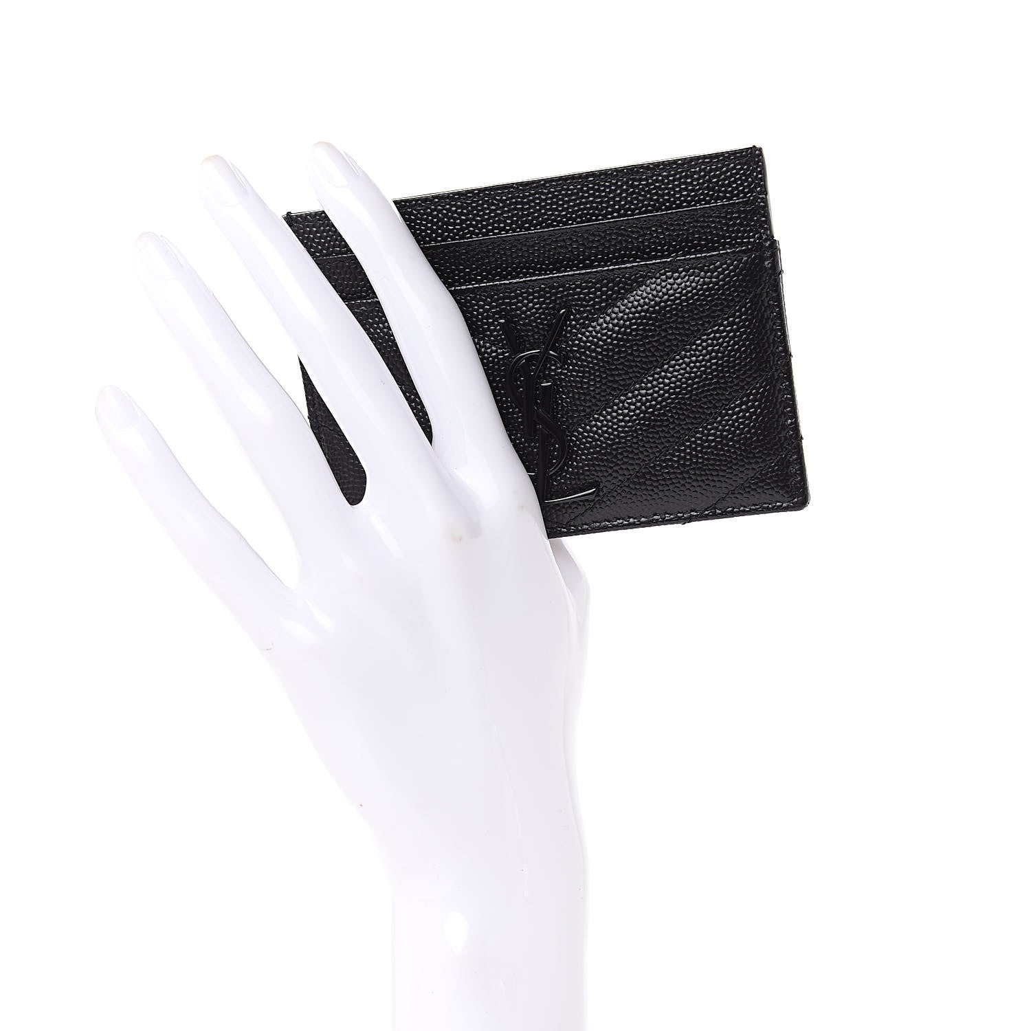 Saint Laurent Grain De Poudre Matelasse Chevron Monogram Credit Card Case Black 2 of 7