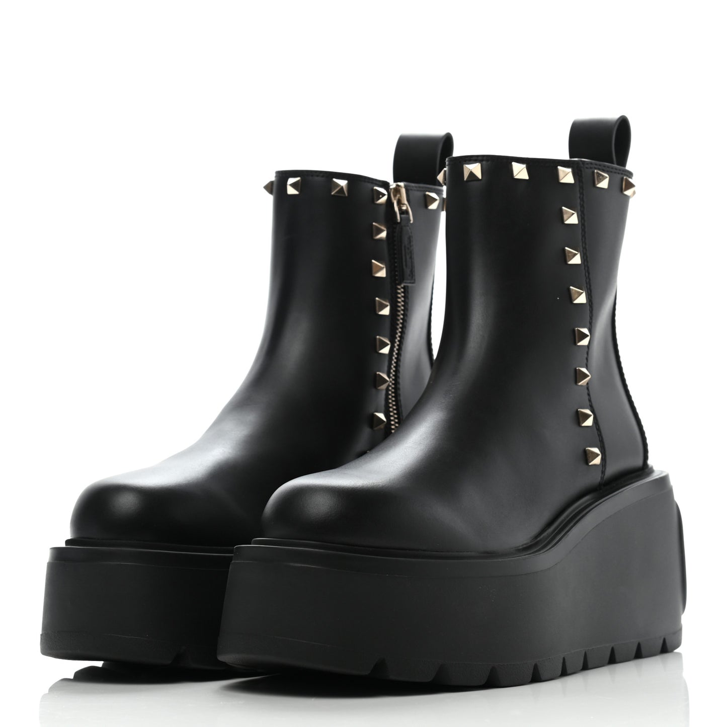 Calfskin Rockstud VLOGO Uniqueform Chelsea 55/85mm Flatform Ankle Boots 37.5 Black