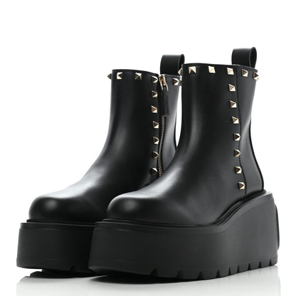 Valentino Garavani Calfskin Rockstud VLOGO Uniqueform Chelsea 55/85mm Flatform Ankle Boots 37.5 Black 3 of 9