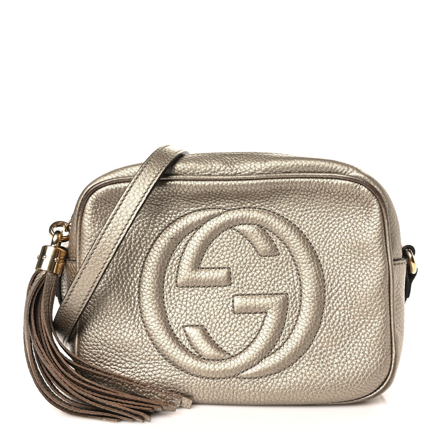 Metallic Pebbled Calfskin Small Soho Disco Bag Golden Beige