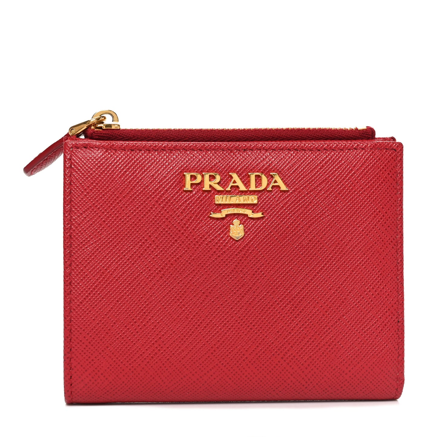 Saffiano Zip Top Compact Wallet Fuoco