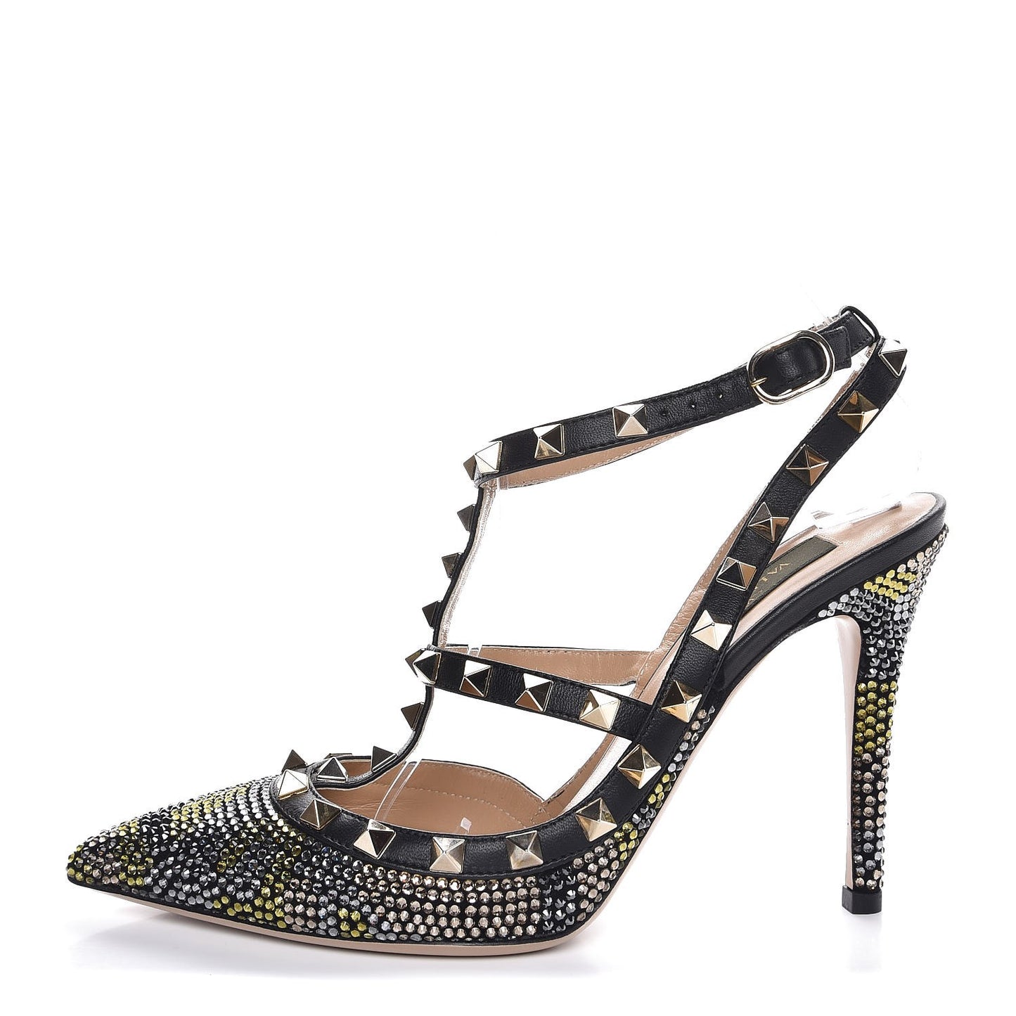 Crystal Camouflage Rockstud Ankle Strap 100mm Pumps 37 Black