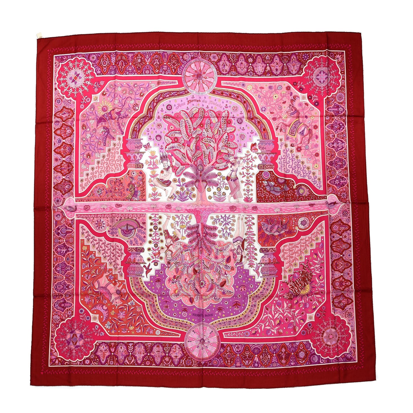 Cashmere Silk Aux Portes Du Palais Shawl 140 Framboise Rose Mauve