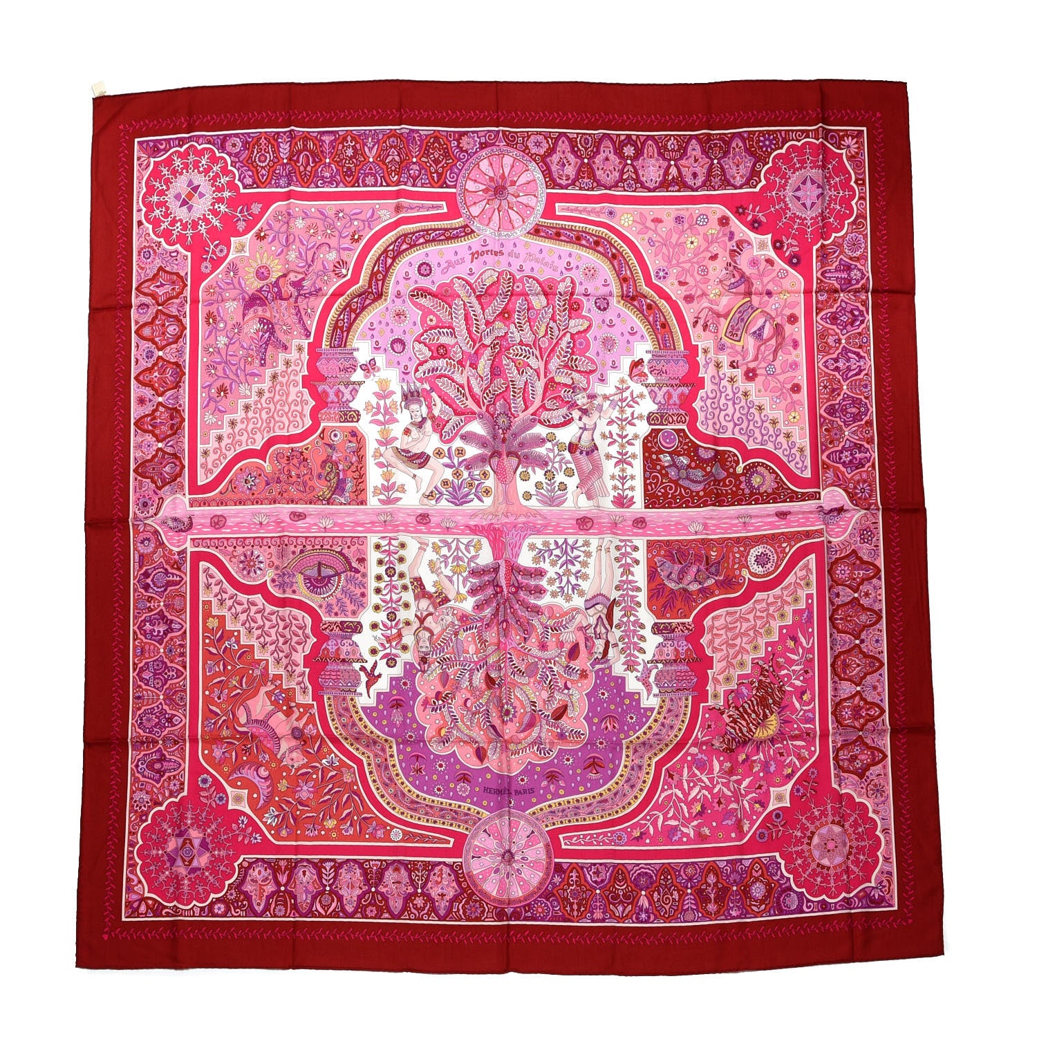 Hermes Cashmere Silk Aux Portes Du Palais Shawl 140 Framboise Rose Mauve 1 of 6