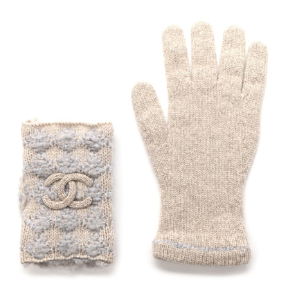 Chanel Cashmere Silk CC Gloves Beige Grey 4 of 8