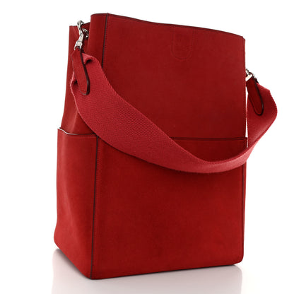 Celine Suede Calfskin Sangle Bucket Bag Red 3 of 11
