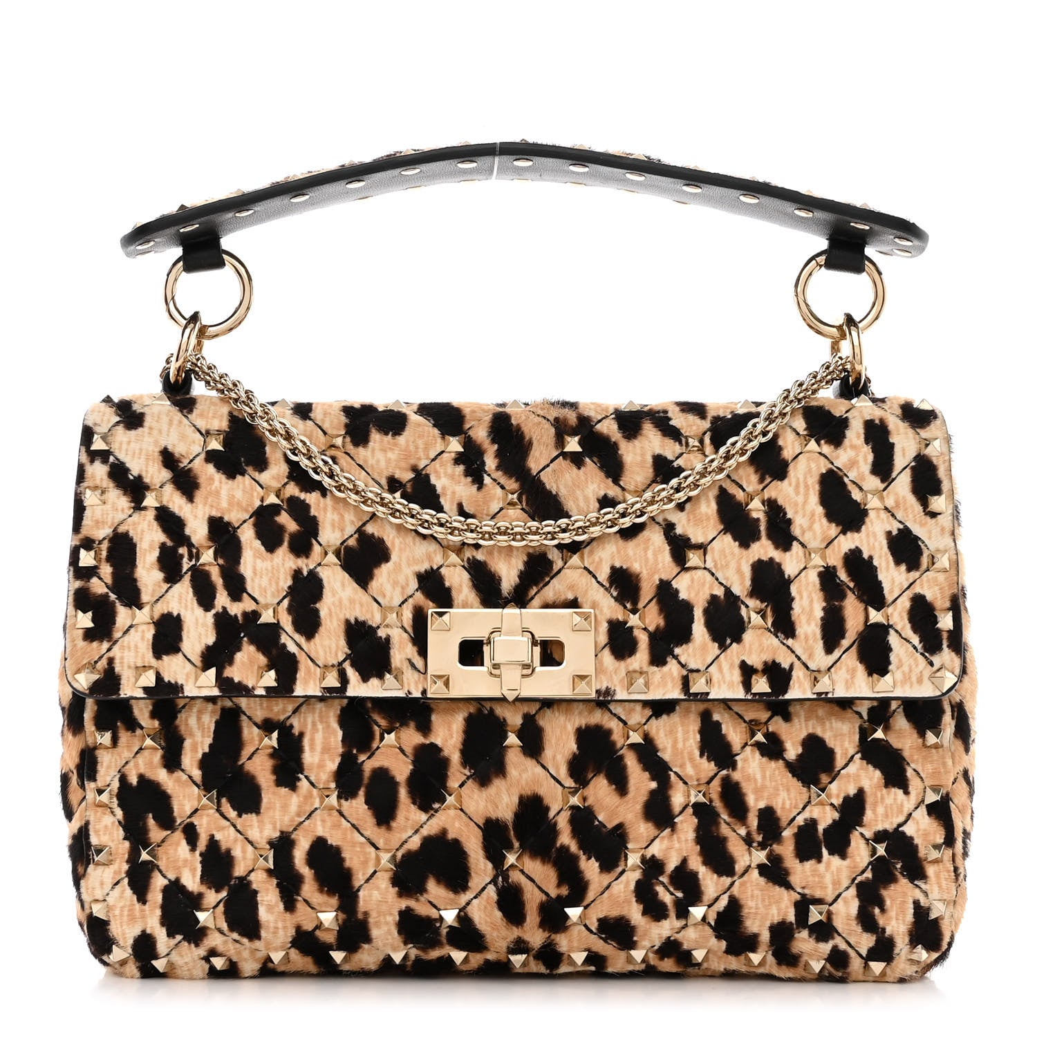Valentino Garavani Calf Hair Leopard Print Medium Rockstud Spike Shoulder Bag 1 of 12