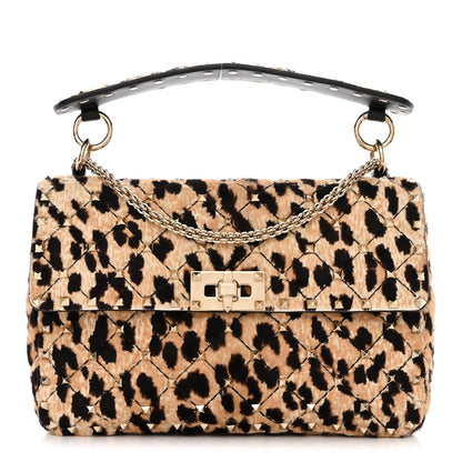 Valentino Garavani Calf Hair Leopard Print Medium Rockstud Spike Shoulder Bag 1 of 12