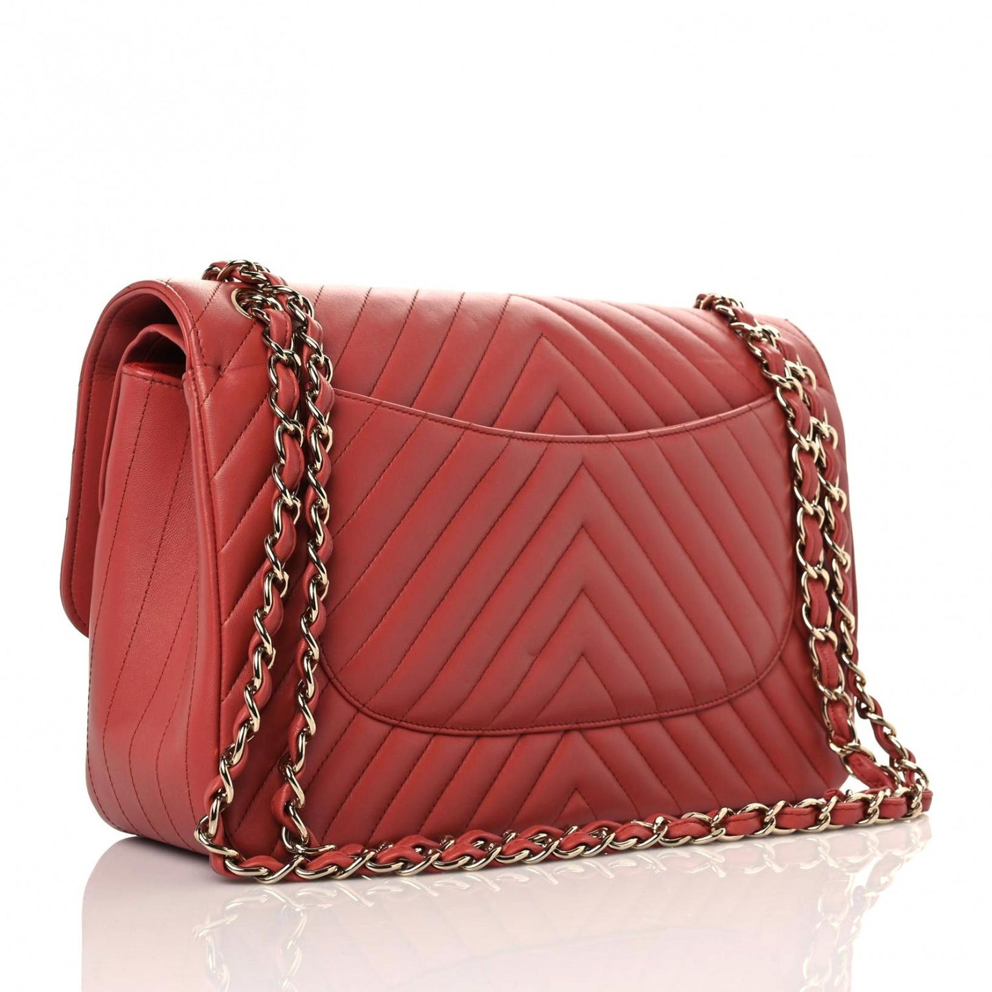 Lambskin Chevron Quilted Jumbo Double Flap Red