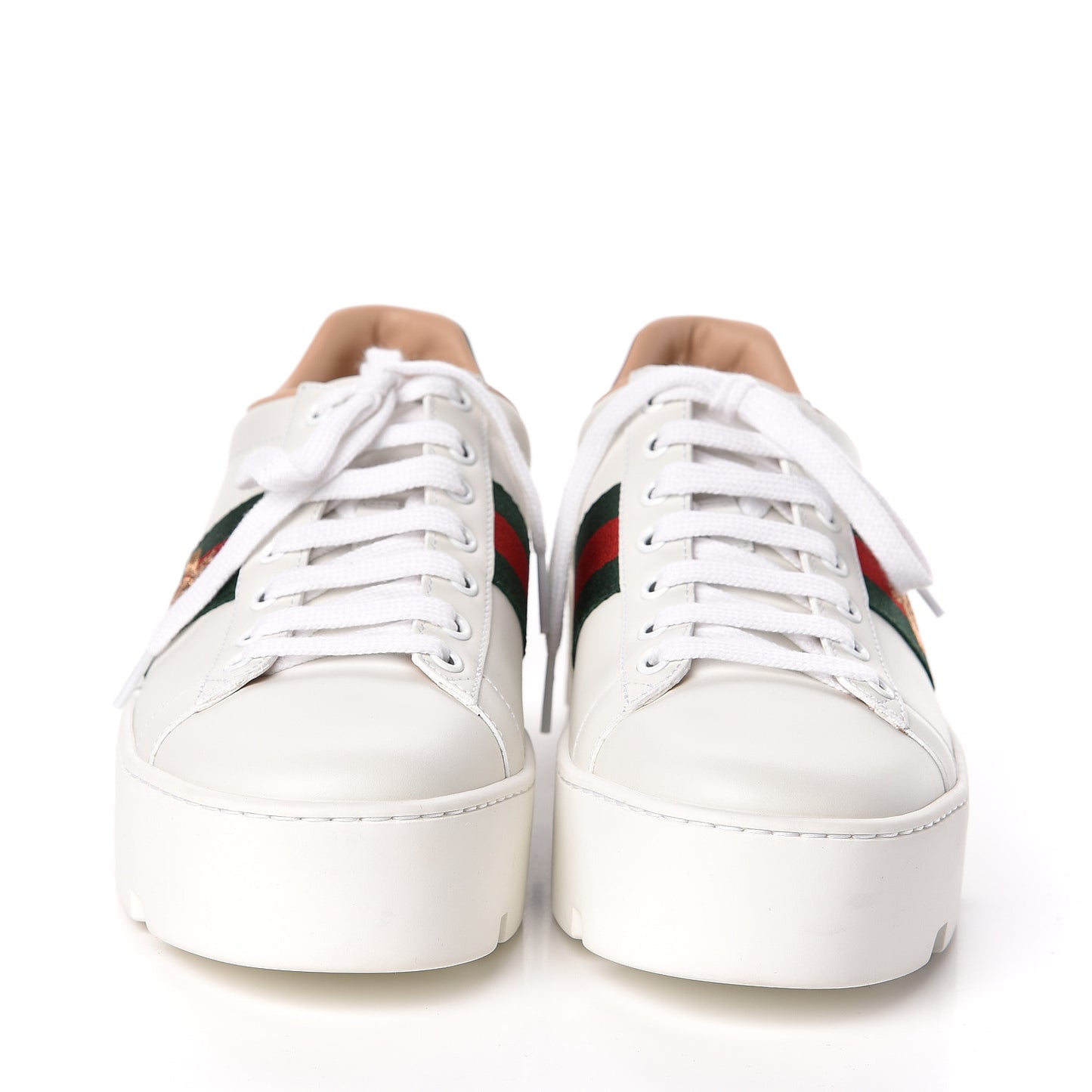 Calfskin Web Bee Embroidered Womens Ace Platform Sneakers 39 White