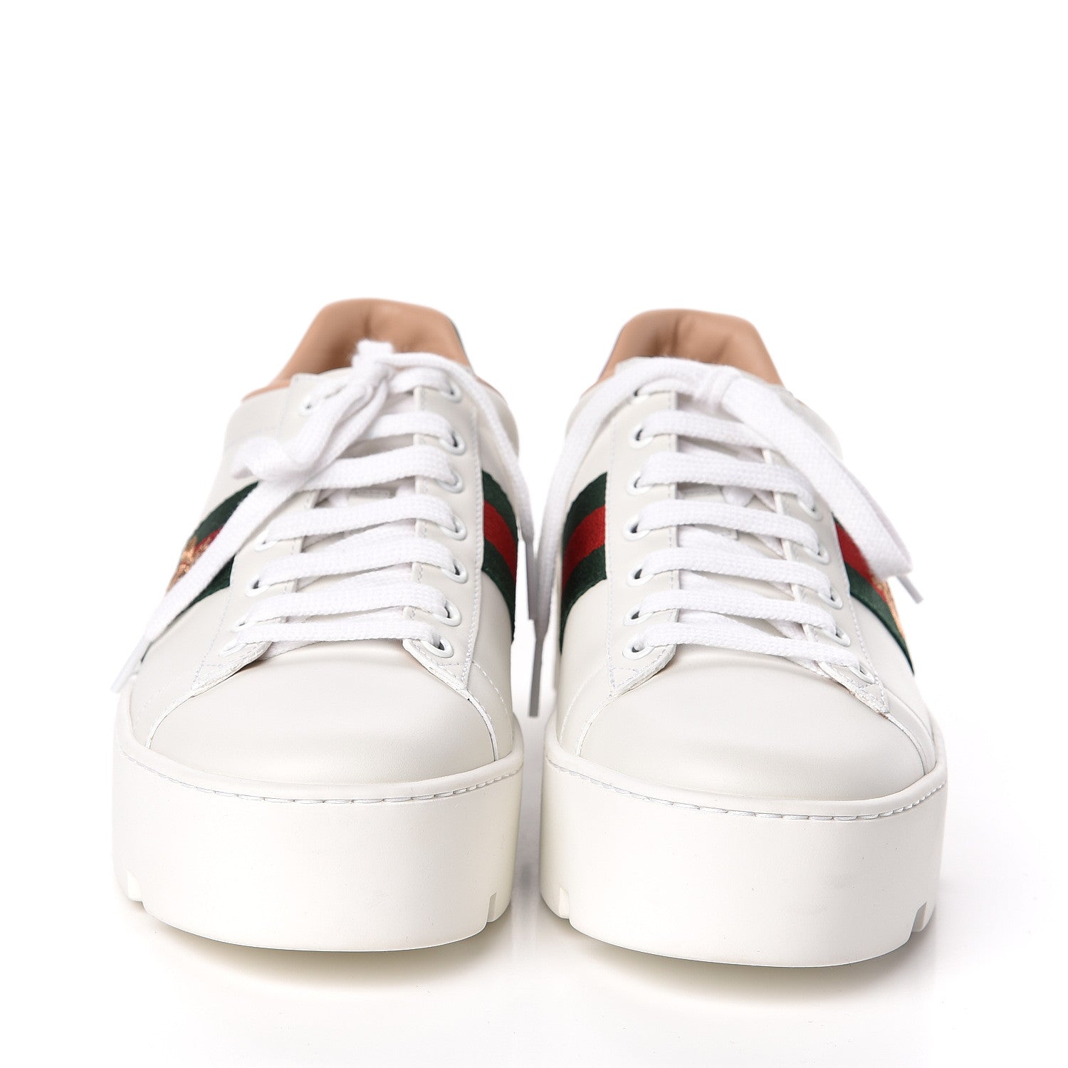 Gucci Calfskin Web Bee Embroidered Womens Ace Platform Sneakers 39 White 2 of 10